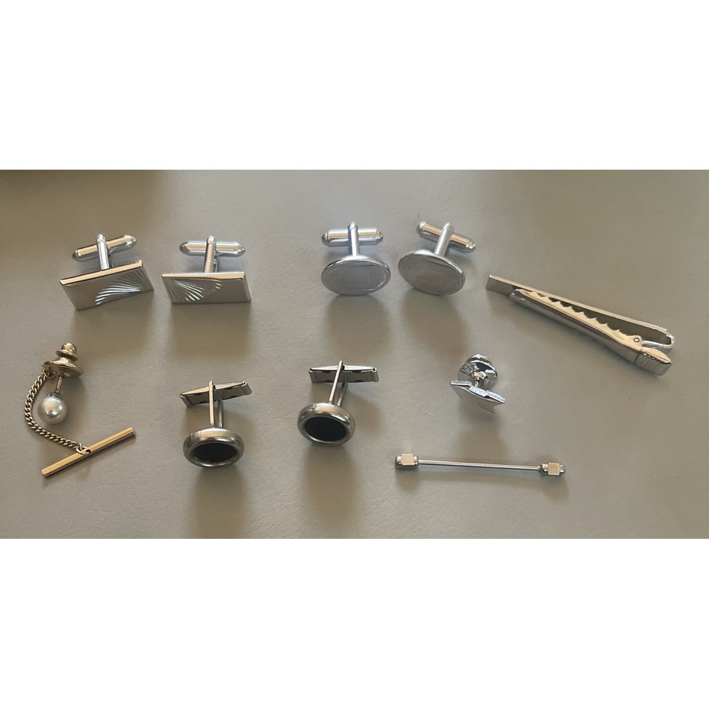 Vintage Cufflinks Tie‎ Clips and Pins Bar Mixed Lot of 7 Silver & Gold Tone
